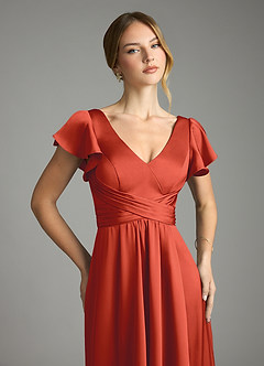 Azazie Omari Bridesmaid Dresses Rust A-Line Stretch Satin Dress image6