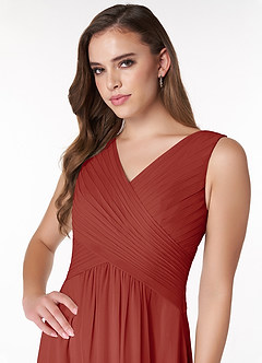 Azazie Flora Bridesmaid Dresses Terracotta A-Line Pleated Chiffon Dress image5