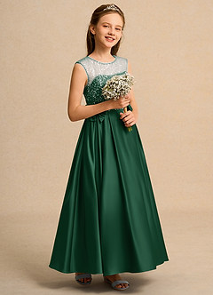 Azazie Candy Girl vestidos de niña de las flores Vestido de Verde Oscuro de Satin Mate de Princesa con Lazo image5