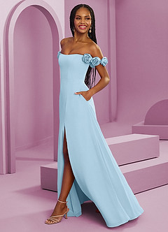 Barbie ♥ Azazie Bridesmaid Dresses Sky Blue A-Line Off the Shoulder Chiffon Convertible Dress image6