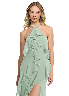 Azazie Velma Bridesmaid Dresses Agave A-Line Side Slit Chiffon Dress image4