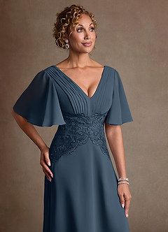 Azazie Milliat 신부의 어머니 드레스 A라인 레이스 쉬폰 플로어 길이 드레스 image5