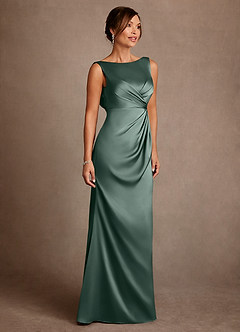 Azazie Baltimore Mother of the Bride Dresses Sea Moss A-Line Pleated Stretch Satin Dress image4