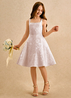 Azazie Peppy Girls Formal Robe Demoiselle D'honneur Fillette Robe Trapèze en Jacquard Floral Arc Bébé Rose image1