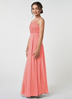 Azazie Sonya Junior A-Linie Spitze Chiffon Kleid Koralle image3