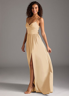 Azazie Zeya Brautjungfernkleider A-Linie Plissee Stretch-Satin Kleid Gold image7