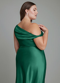 Azazie Emerson Bridesmaid Dresses Emerald Mermaid Off the Shoulder Metallic Satin Dress image13