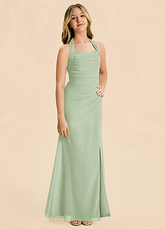 Azazie Destiny Junior Dusty Sage Sheath Ruched Chiffon Dress image5