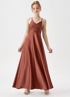 Azazie Avelina Junior Auburn A-Line Pleated Stretch Satin Dress image1