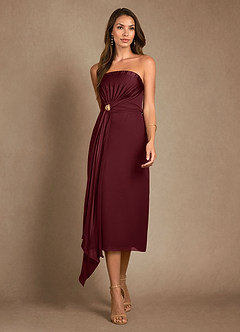 Azazie Dinanta Mother of the Bride Dresses Cabernet Column Pleated Chiffon Dress image6