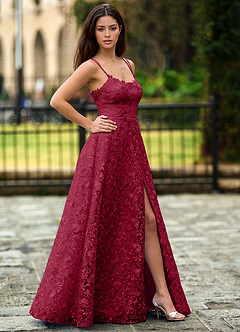 Magnolia Burgundy Sequined Lace Flowers Prom Dress image4