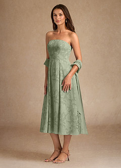 Azazie Lorain Mother of the Bride Dresses Agave A-Line Pleated Floral Burnout Dress image5