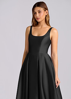 Azazie Amalie Bridesmaid Dresses Black A-Line Pleated Stretch Satin Dress image6