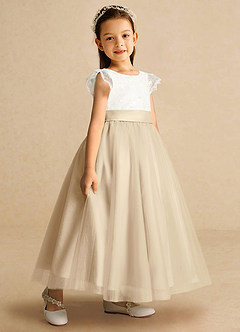 Azazie Pookie Flower Girl Dresses Champagne A-Line Lace Tulle Dress image2