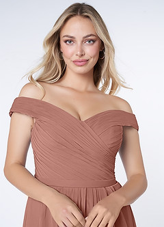 Azazie Audrianna Robes de demoiselle d'honneur Robe Trapèze Convertible en Mousseline de soie Schulterfrei gerafft Rose De Cèdre image5