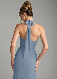 Azazie Arnelle Bridesmaid Dresses Dusty Blue Sheath Pleated Chiffon Dress image6