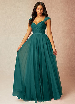 Azazie Luxi Bridesmaid Dresses Peacock A-Line Pleated Tulle Dress image1
