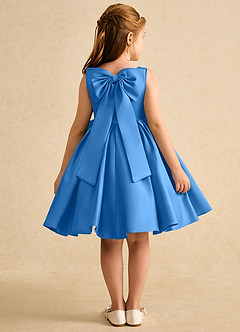 Azazie Jessie Blumenmädchenkleider A-Linie Schleifen Matte Satin Kleid Blauhäher image1