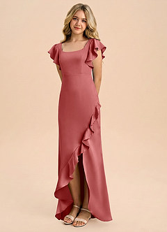 Azazie Demi Junior Vestido de Rosa Antigua de Satén Elástico de Corte Sirena con Lazo image1
