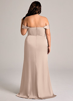 Azazie Johana Vestidos de damas de honor Vestido Rosa Inglesa de Satén Elástico de Corte Sirena Convertible con Hombros descubiertos image6