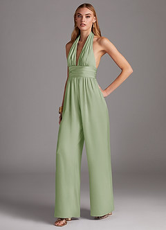 Azazie Oli Bridesmaid Dresses Dusty Sage Pleated Stretch Satin Jumpsuit image1