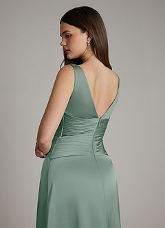 Azazie Pauline Final Sale Blushing Pink A-Line Pleated Stretch Satin Dress image4