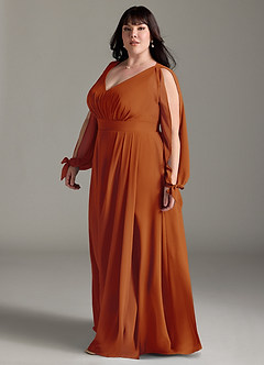 Azazie Matilda Bridesmaid Dresses Paprika A-Line Long Sleeve Chiffon Dress image11