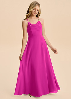 Azazie Gia Junior Robe Trapèze en Mousseline de soie Plissée Fuchsia image4