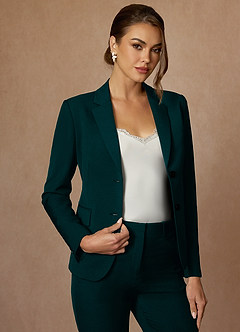 front Whitney Pine Structured Stretch Full Length Pants Suit