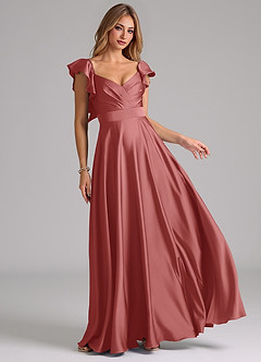 Azazie Leilani Robes de demoiselle d'honneur Robe Trapèze en Satin extensible Rayé Antique Rose image1