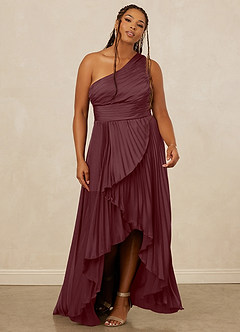 Christian Siriano Bridal for Azazie 1008 Bridesmaid Dresses Sangria A-Line One Shoulder Stretch Satin Dress image9