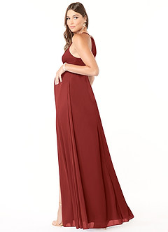 Azazie Annabelle Maternity Bridesmaid Dresses A-Line V-Neck Pleated Mesh Floor-Length Dress image5