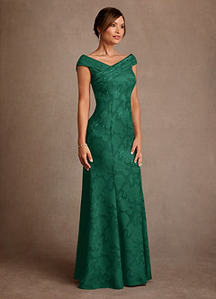 Azazie Aberdeen Mother of the Bride Dresses Emerald Sheath Pleated Floral Burnout Dress image3