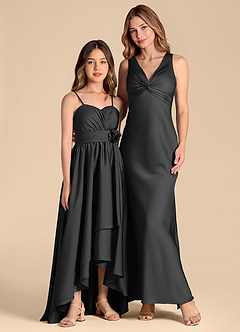 Azazie Catalina Junior Abito A-Line in Raso Elasticizzato Scollo a Cuore Nero image3