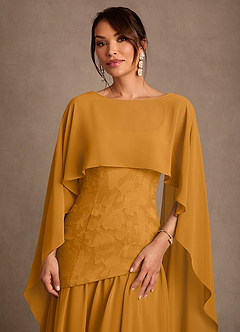 Azazie Flossie Mère de la mariée Robes Robe Trapèze en Mousseline de soie Plissée Caramel écossais image6