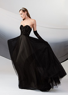 Azazie Persephone Hochzeitskleider Ballkleid Spitze Tüll Kleid Schwarz Nude image4