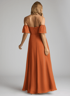 Azazie Sue Bridesmaid Dresses Cinnamon A-Line Off the Shoulder Chiffon Convertible Dress image3