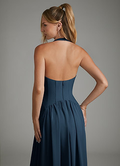 Azazie Alicia Bridesmaid Dresses Dark Navy A-Line Pleated Chiffon Dress image2