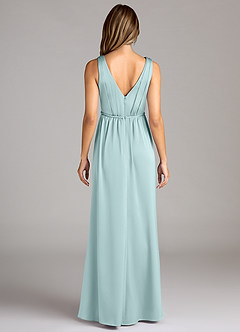 Azazie Tanicia Bridesmaid Dresses Sea Glass A-Line Pleated Stretch Satin Dress image2
