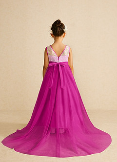 Azazie Tay Flower Girl Dresses Fuchsia A-Line Sequins Tulle Dress image2