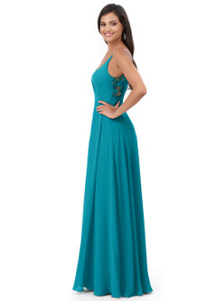 Azazie Lennon Bridesmaid Dresses Jade A-Line Lace Chiffon Dress image3