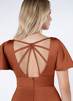 Azazie Lani Bridesmaid Dresses Cedar Rose A-Line Flounce Sleeve Stretch Satin Dress image3