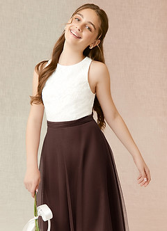 Azazie Albertine Junior A-Linie Spitze Chiffon Kleid Ganache image5