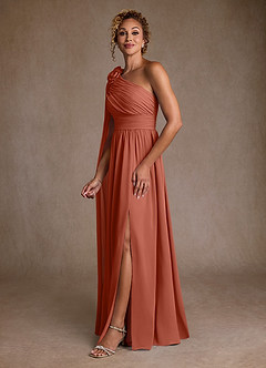 Azazie Lancaster Kleider für die Brautmutter A-Linie One-Shoulder Chiffon Kleid Lehm image5