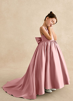 Azazie Mimia Flower Girl Dresses Dusty Rose A-Line Bow Matte Satin Dress image4