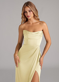 Azazie Johana Abiti da Damigella Abito Convertibile Sirena in Raso Elasticizzato a Spalla Scoperta Sorbetto Al Limone image2