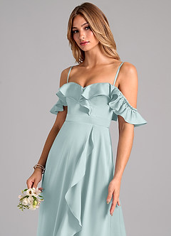 Azazie Lyra Bridesmaid Dresses Mist A-Line Off the Shoulder Stretch Satin Convertible Dress image7