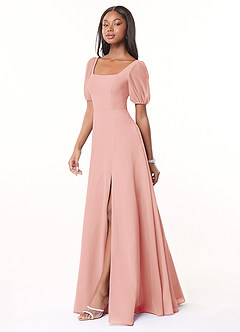 Azazie Alani Robes de demoiselle d'honneur Robe Trapèze en Mousseline de soie Encolure carrée Rosette image3