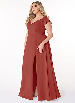Azazie Claudine Bridesmaid Dresses Terracotta A-Line Flutter Sleeve Chiffon Dress image9
