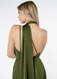 Azazie Kaylani Bridesmaid Dresses Olive Mermaid High Neck Stretch Satin Dress image6